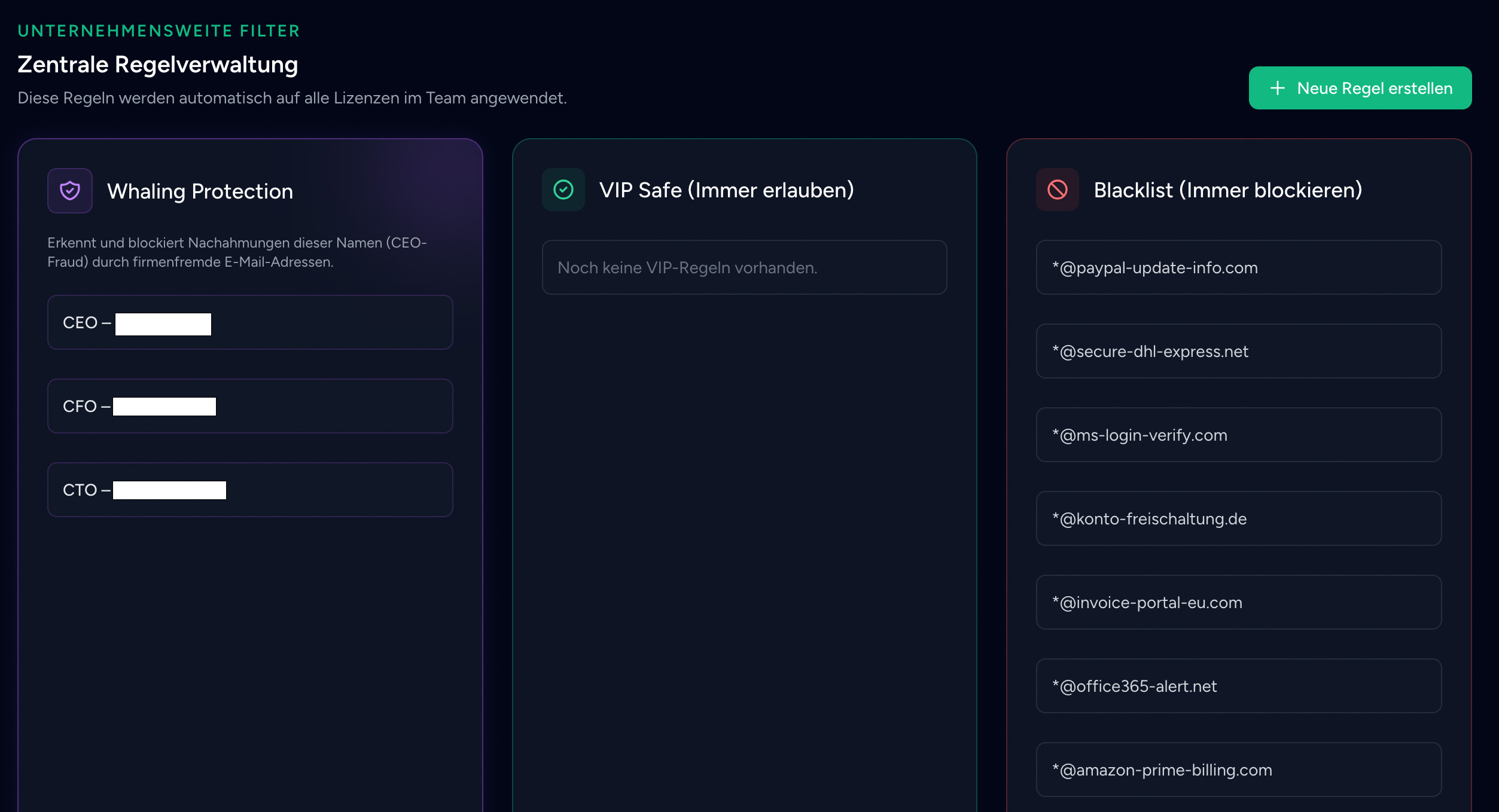 Blacklist und Whitelist Verwaltung